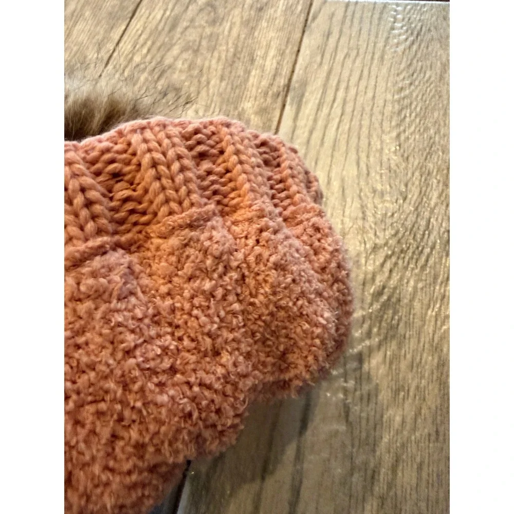 C.C Kids Beanie Hat One Size Cable Knit Faux Fur Pom Winter Girls Sherpa Lined